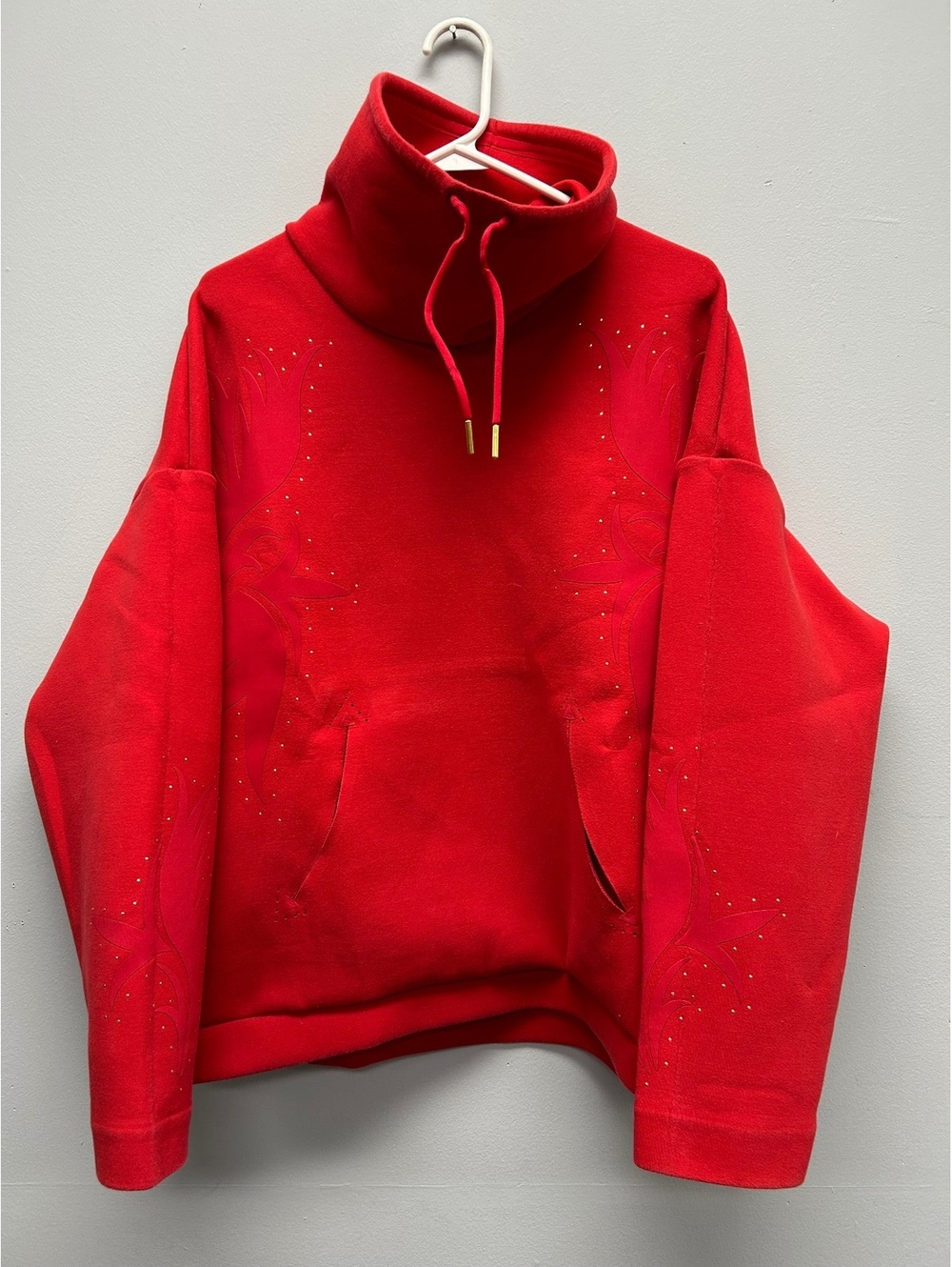Nike Dri Fit Red Pullover Hoodie with Decorative Embellishments